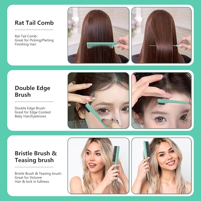 Curl Defining Brush, Curly Hair Brush, Slick Back Hair Brush, For Combing and Shaping Curls in All Hairstyles to Reduce Pulling (Green)