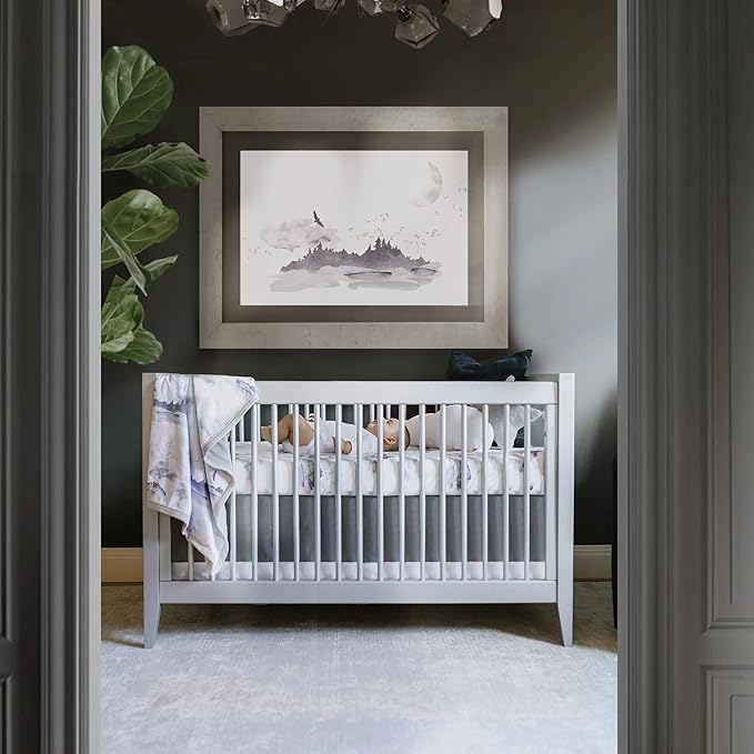 Oilo Crib Sheet, Breathable, Fitted, Turkish Cotton Jersey, 300 Thread Count, Machine Washable, Fits Standard Crib (28" x 52" x 6"), Toddler Bedding, Girl, Boy & Neutral Nursery Design, Misty Mountain