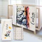 Personalized Baby Crib Bedding Set - Astronaut Planting Theme Nursery Bedding Sets 3 Piece with Custom Name Blanket, Fitted Crib Sheet & Changing Pad Cover – Ideal Newborn Gift for Boys