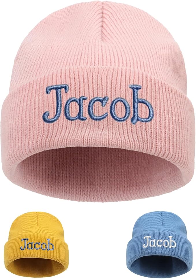 Custom Beanie Hats for Baby Girls Boys - Personalized Embroidered Beanies with Name for Infants Toddlers Adults