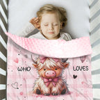 Personalized Baby Blankets for Girls, Custom Name Pink Highland Cow Pattern Baby Blanket, Soft Minky Dot Blanket for Newborns and Toddlers, Ideal for Baby Showers Christmas Brithday Gifts