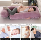 U-Shaped Pregnancy Pillow for Sleeping, Full Body Support for Back, HIPS & Belly -65 Inch Maternity Pillow with Machine Washable Cover | Maternity Essential (Velvet Pink-65inch)