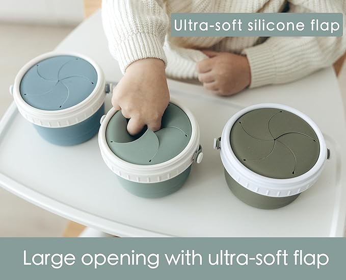 No Spill Silicone Toddler Snack Containers, Detachable Silicone Flap for Filling&Cleaning, Crumb-Free Hard Plastic Screw Travel Lid, Ultra-Soft for Baby Kids Hand In-Out, Snack Cup Holder 12 oz