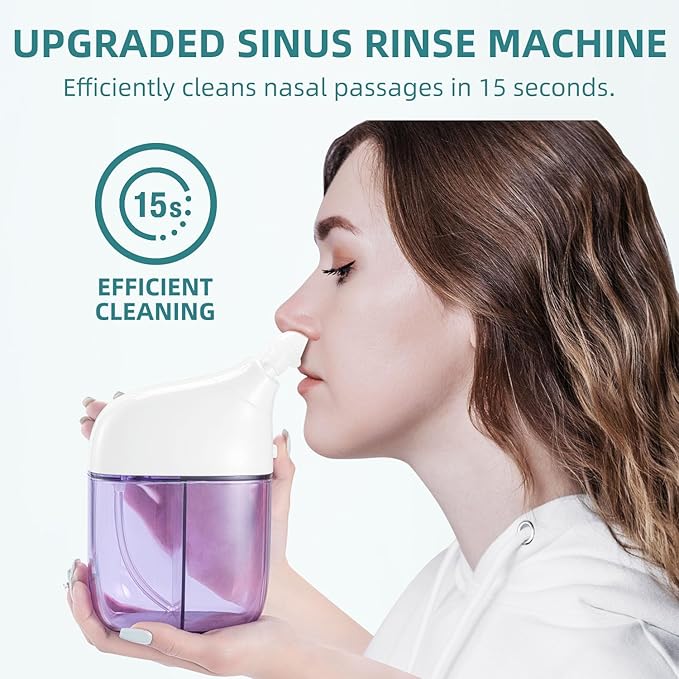 Nasal Irrigation System with 30 Saline Packets, Sinus Rinse Machine, Nose Sinus Cleaner Machine with Water Tank & Waste Collection Tank - Violet