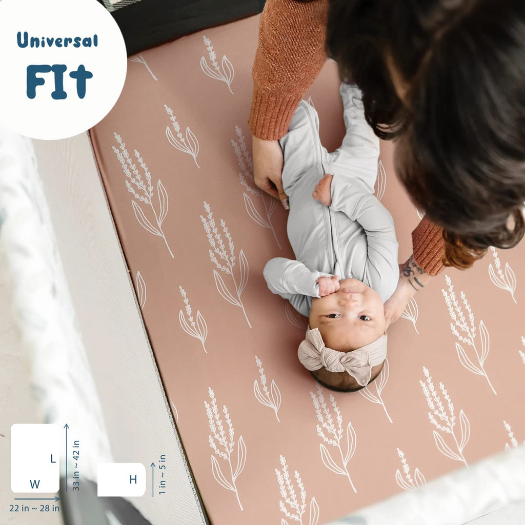 GRSSDER Stretchy Ultra Soft Jersey Knit Fitted Pack n Play Sheets Set 2 Pack, Fit Portable/Mini Crib, Playards Mattress Pads Safe and Snug, Pretty Fox for Baby Girls