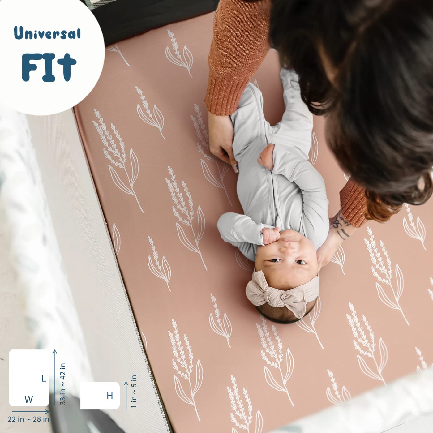 GRSSDER Stretchy Ultra Soft Jersey Knit Fitted Pack n Play Sheets Set 2 Pack, Fit Portable/Mini Crib, Playards Mattress Pads Safe and Snug, Pretty Fox for Baby Girls