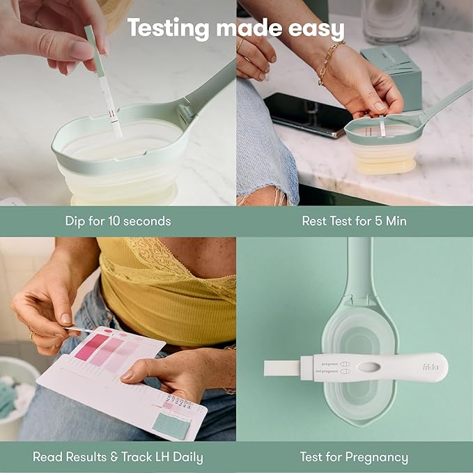 Frida Fertility All-in-One Ovulation & Pregnancy Test Kit – 30 Easy at-Home LH Strips, Ovulation Tracker, 2 Early Detection Pregnancy Tests & Reusable No-Mess Pee Cup