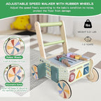 Wooden Push Walker for Babies with Wheels 12 Months+ Wooden Baby Walker Activity Walker for Babies Montessori Multiple Learning Activities Center Walking Toy Adjustable Speed Birthday Gift