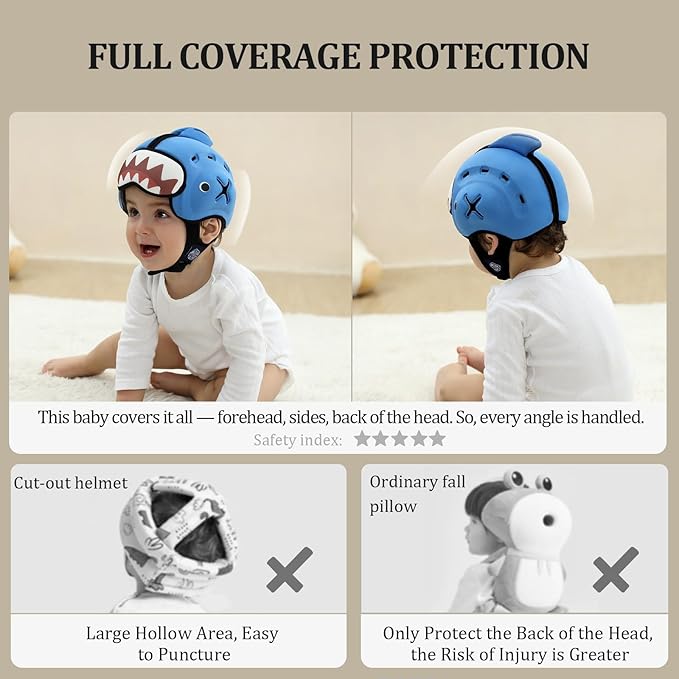 Baby Head Protector Baby Helmet for Crawling and Walking - No Bumps and Soft Safety Peak - Ultra Light and Adjustable Baby Head Protector Suitable for Babies 6-24 Months-Shark