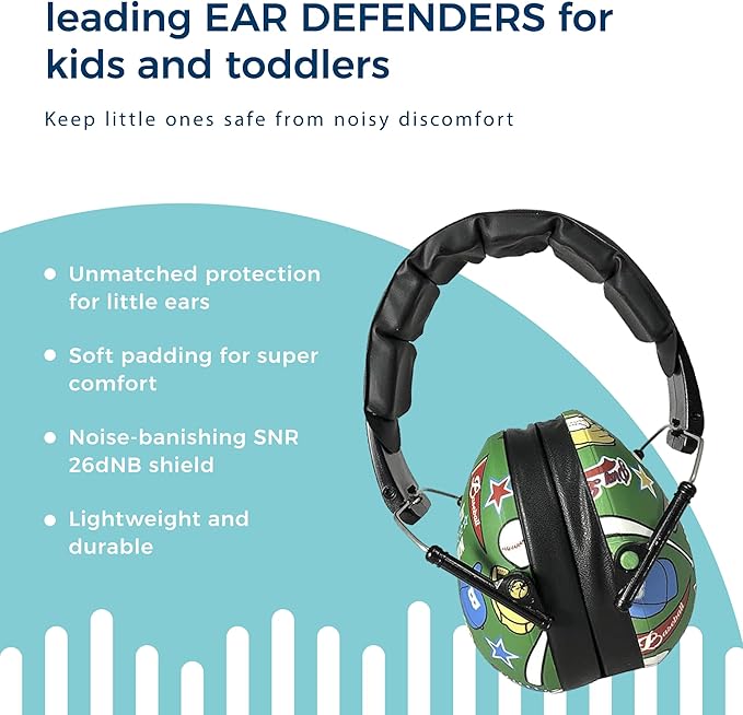 BANZ Kidz Earmuffs 2 Years & Older - Loud Noise Cancelling Kids Headphones & Toddler Ear Muffs, Size Adjustable