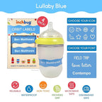 InchBug Orbit Labels Baby Bottle and Water Bottle Silicone Name Bands – Personalized Reusable Label Set for Daycare, Sippy Cups, Preschool, Elementary School, Dishwasher Safe, 4-Pack (Lullaby Blue)