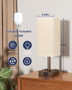 Brown Touch Table Lamp - Bedside Lamp with USB A + Type C Charging Ports and Two AC Outlets, Small Night Stand with E26 LED Bulb, Desk Light for Bedroom Living Room Office Dorm