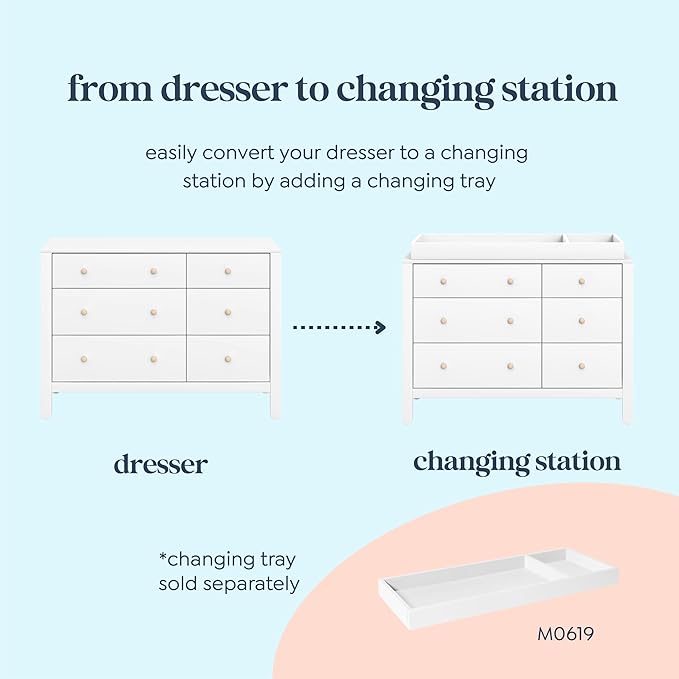 DaVinci Carter's Marisol 6-Drawer Dresser in White/Washed Natural, GREENGUARD Gold Certified