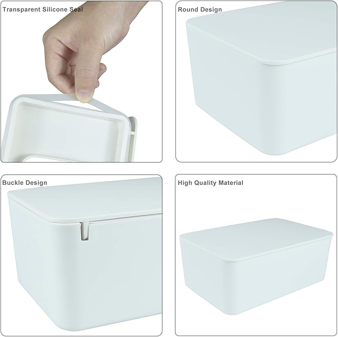 Diaper Wipes Dispenser, Tissue Storage Box Case, Wet Wipe Dispenser Holder with Lid for Home, Office, Cars (White)