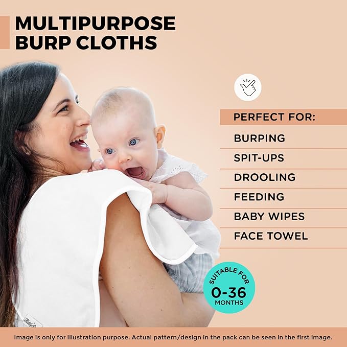 Premium 5-Pack Large Organic Cotton Burp Cloths – 3 Layers, Ultra Soft & Absorbent Burping Towel, Shoulder Towel & Hand Towel