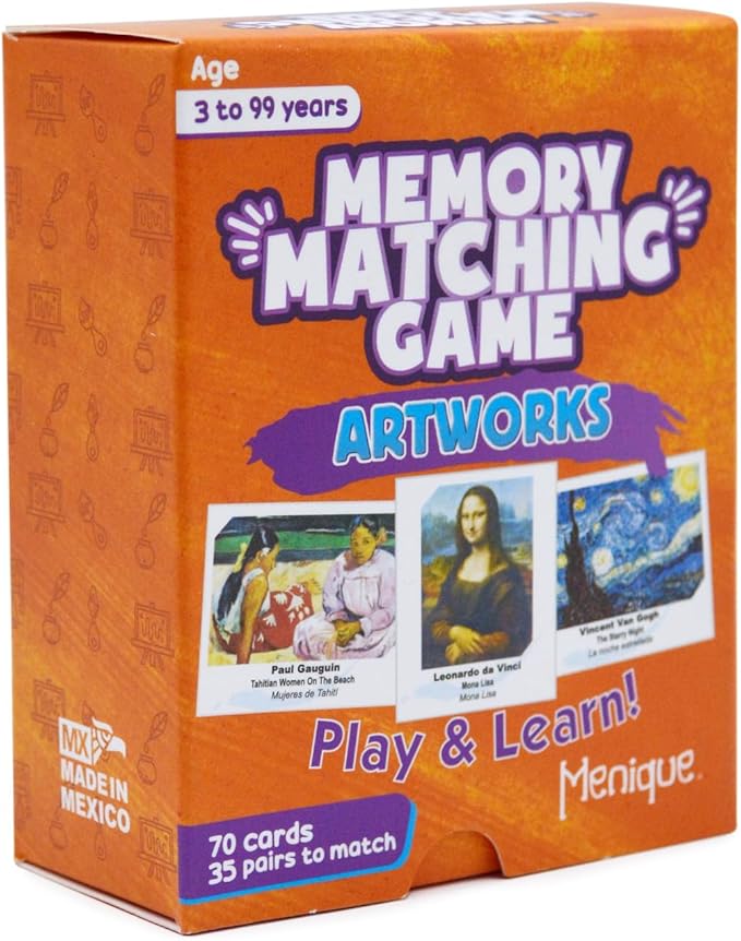 Menique Memory Matching Game – Famous Paintings for Adults & Kids – 70 Cards (35 Pairs) – Bilingual Art Game – Educational & Concentration Activity