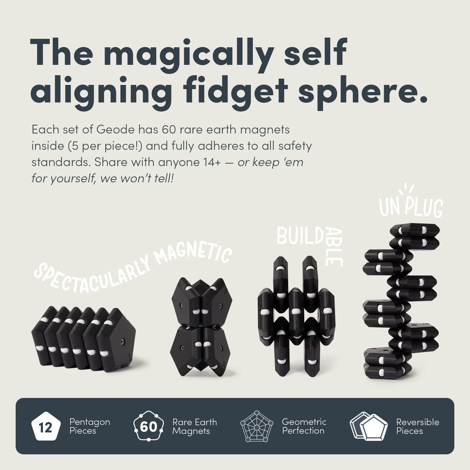 Speks Geode Matte Pentagons Magnetic Fidget Toy for Adults | Quiet Sensory Toy for Stress Relief & Anxiety, Office Desk Toy & Top Gadget Gift Idea | Snake Eyes, 12-Piece Set