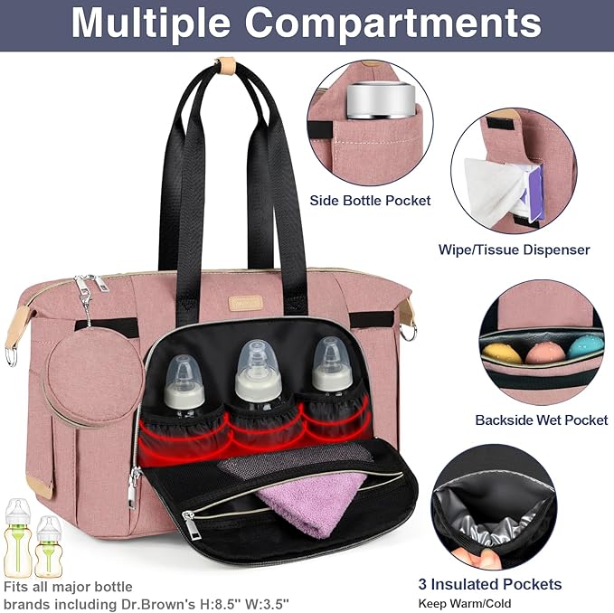 ITIEZY Diaper Bag Tote for Baby - Large Mommy Bag with Portable Changing Pad Pacifier Case, Hospital Bags Travel Baby Bag
