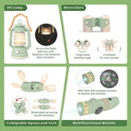 Kids Camping Toys Set - Pretend Play Camping Set with Food Toy, Spray Stove, Oil Lantern, Binoculars, Compass, Tableware, Watch & Storage Bag, Birthday for Ages 3+