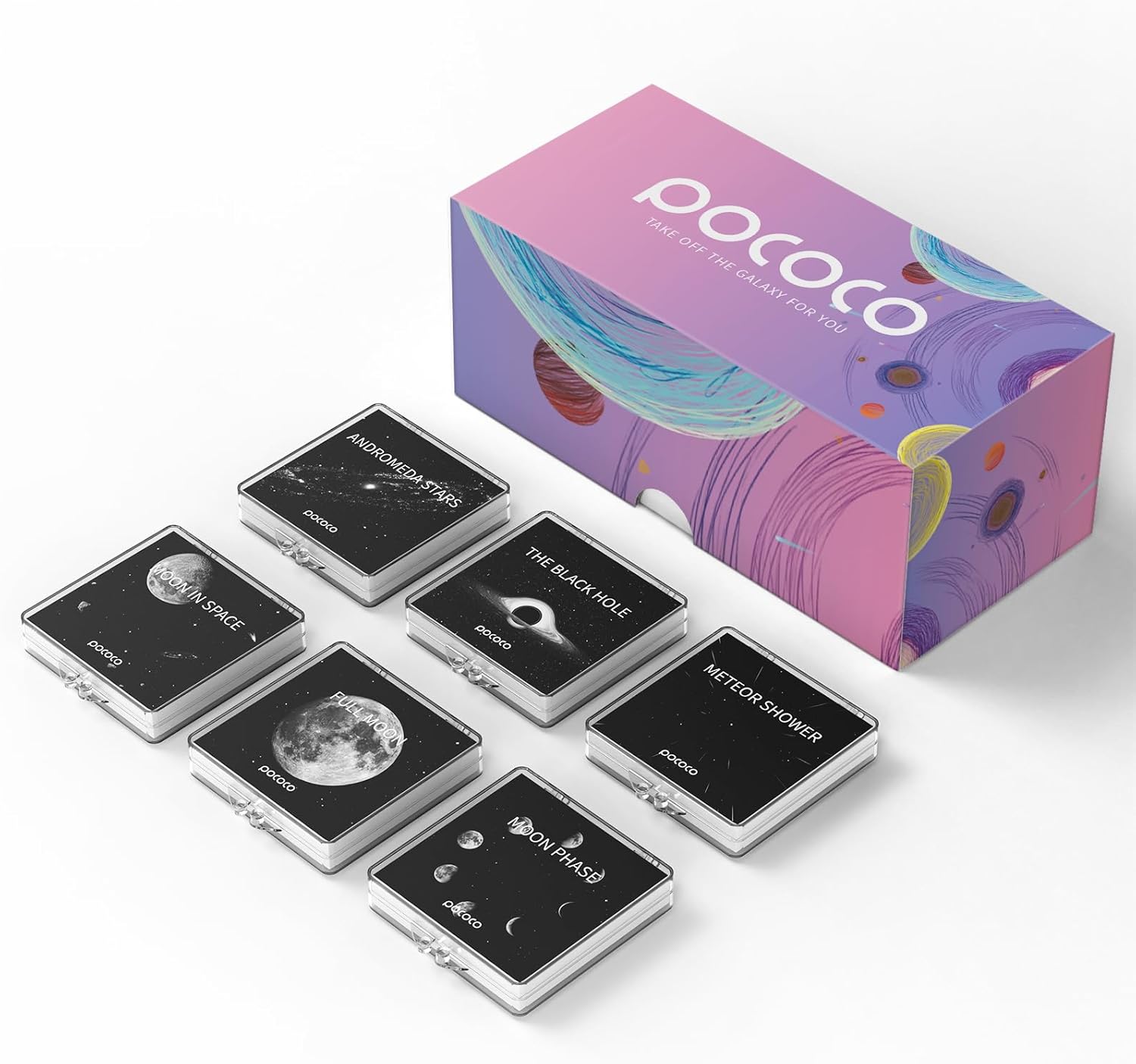 POCOCO Moon and Stars Series Galaxy Star Projector Night Light Discs: Realistic Galaxy Patterns, 5K Ultra HD, 96% Light Transmission, High Brightness - 6-Piece Pack (Projector Not Included)