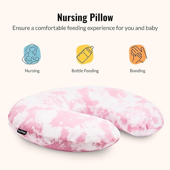 Dream On Me Beeboo Nursing Pillow and Positioner, Breastfeeding and Bottlefeeding Pillow, Removable and Washable Pillow Cover, Soft and Breathable Fabric, Pink