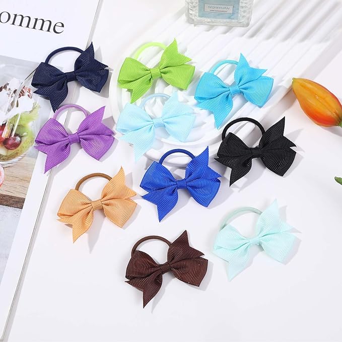 40pcs baby hair ties with Bows Elastic Ponytail Holders Small Hair Accessories for Kids Toddlers Infants. (Mixed color 2)