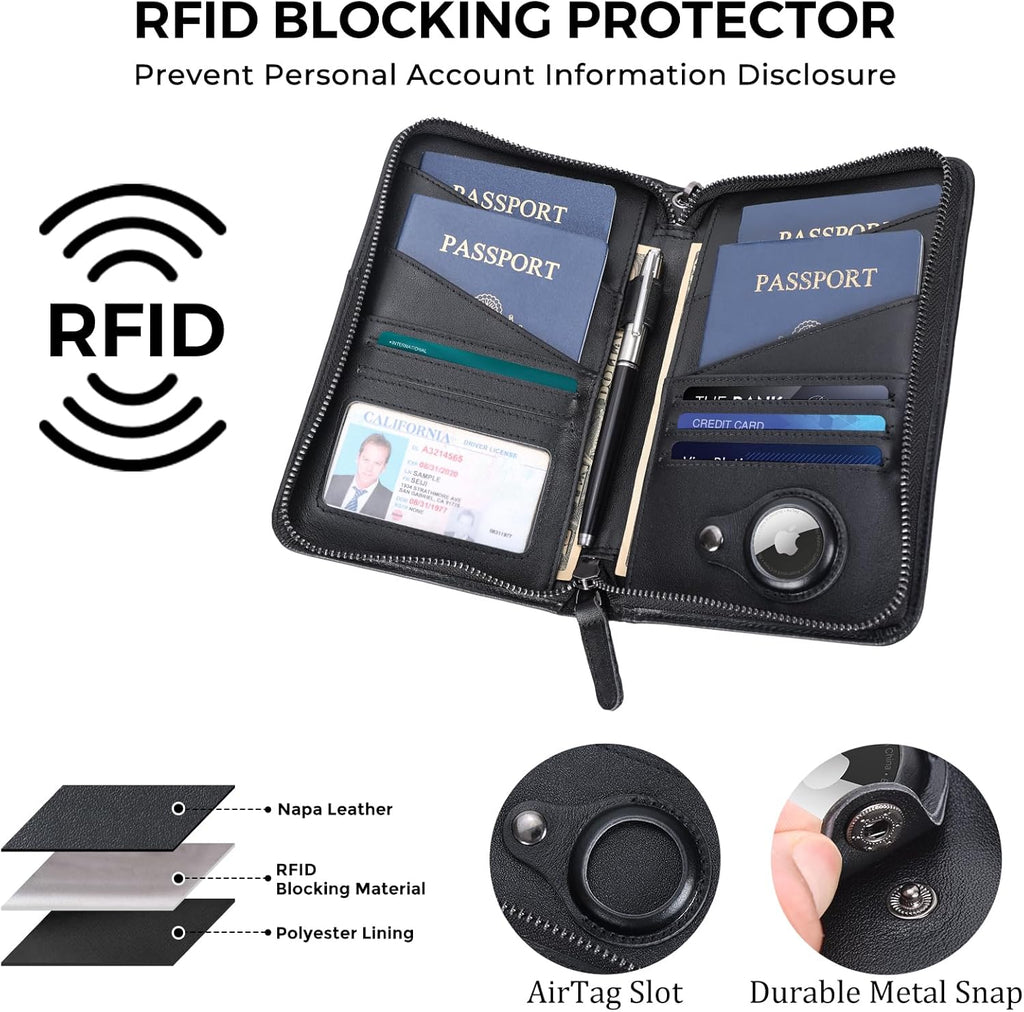 Polare Full Grain Leather Passport Holder Cover Case for Men and Women RFID Blocking Family Travel Wallet Holds 6 Passports