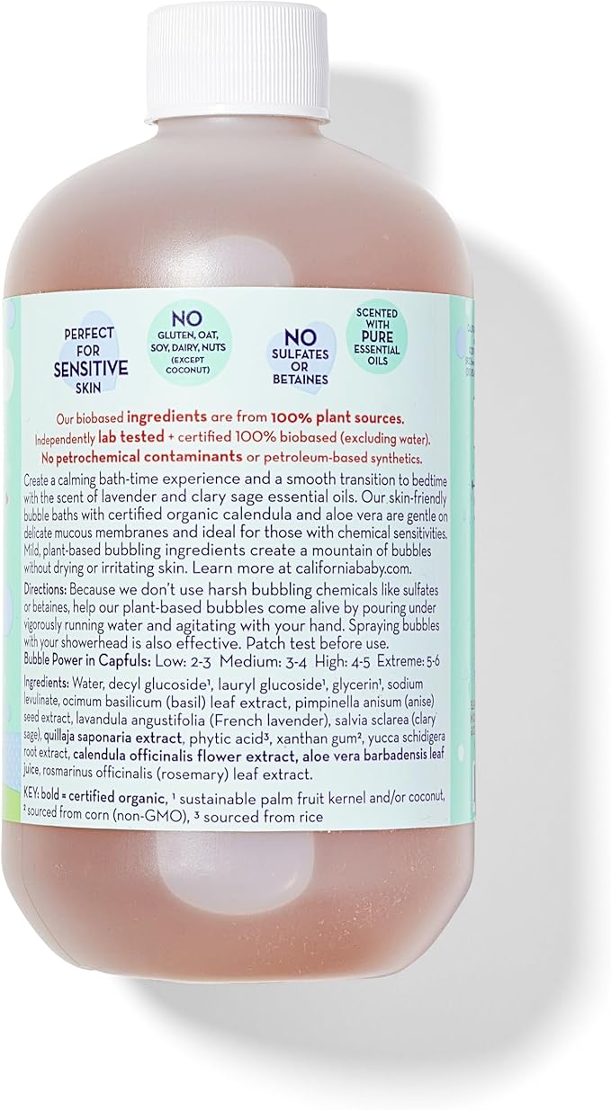 California Baby Calming Lavender Bubble Bath + Baby Wash | 100% Plant-Based | 2-in-1 Kids Bubble Bath + Baby Body Wash | Hypoallergenic | 562mL / 19oz
