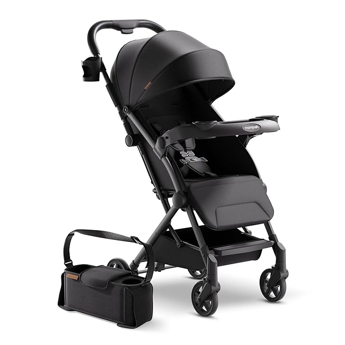 Mompush Lithe V2 Lightweight Travel Stroller, Compact Foldable Baby Stroller with Travel Bag, One-Hand Fold Stroller, Snack Tray, Mechanical Recline Seat, Airplane-Ready, Organizer & Rain Cover