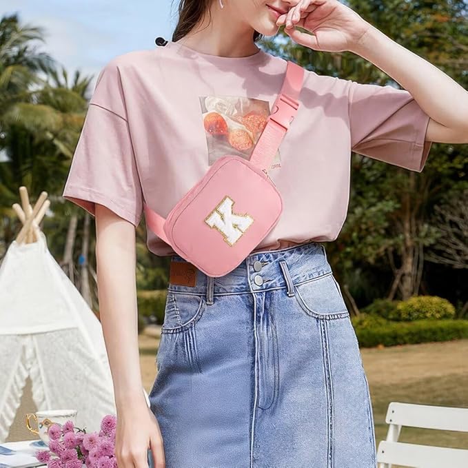 YOOLIFE Gifts for Girls - Graduation Gifts for Her Women Trendy, Mothers Day Gifts for Mom Daughter, Pink Initial Crossbody Bag Belt Bag for Women Her G
