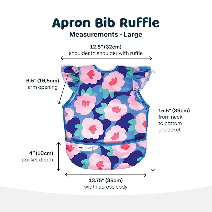 Tiny Twinkle Mess Proof Baby Bib - Waterproof & Lightweight Baby-Led Weaning Apron | 100% Recycled Polyester, Easy Clean & Machine Washable (Floral Blue, Small 6-24 Months)