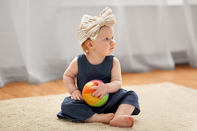 Baby Nylon Headbands Soft Hair Bow Elastics Hairbands Accessories for Baby Girls Newborn Infant Toddler Kids (Beige)