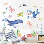 Supzone Under The Sea Wall Decals Ocean Whale Shark Turtle Seaweed Wall Stickers for Kids Toddlers Bedroom Living Room Baby Nursery Wall Decor