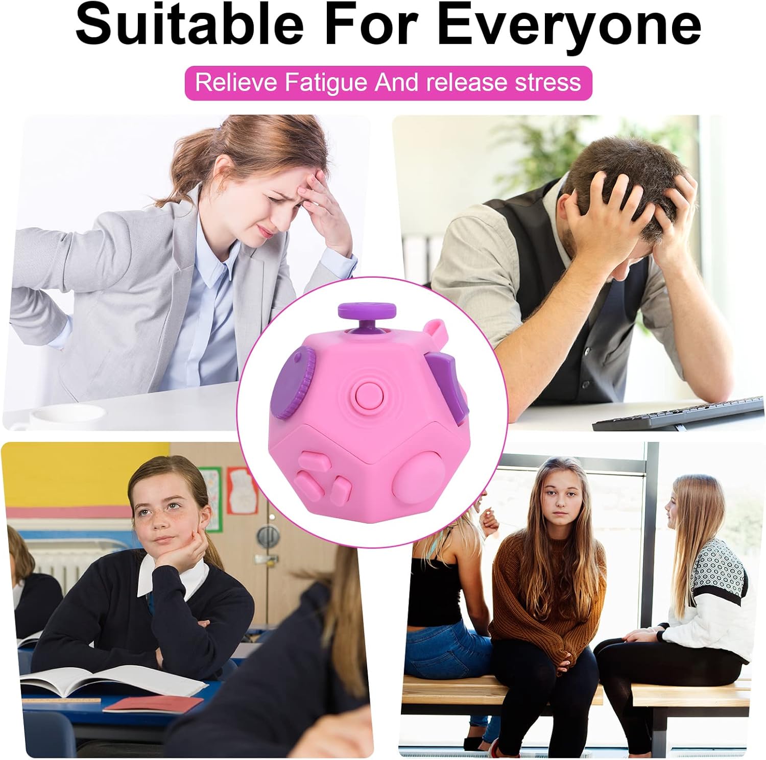 Small Fidget Toys,Mini Finger Cube,12 Sided Cube Toys Relief Stress and Anxiety Depression Anti for Girls Kids Adults (Pink)