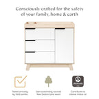 Babyletto Hudson 3-Drawer Changer Dresser with Removable Changing Tray in Washed Natural and White, Greenguard Gold Certified