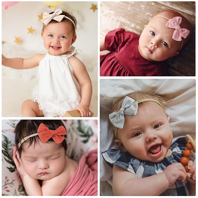Baby Girl Headbands with Bows Soft Nylon Newborn Toddler Hairbands Handmade Baby Hair Accessories for Infant Girls Kids