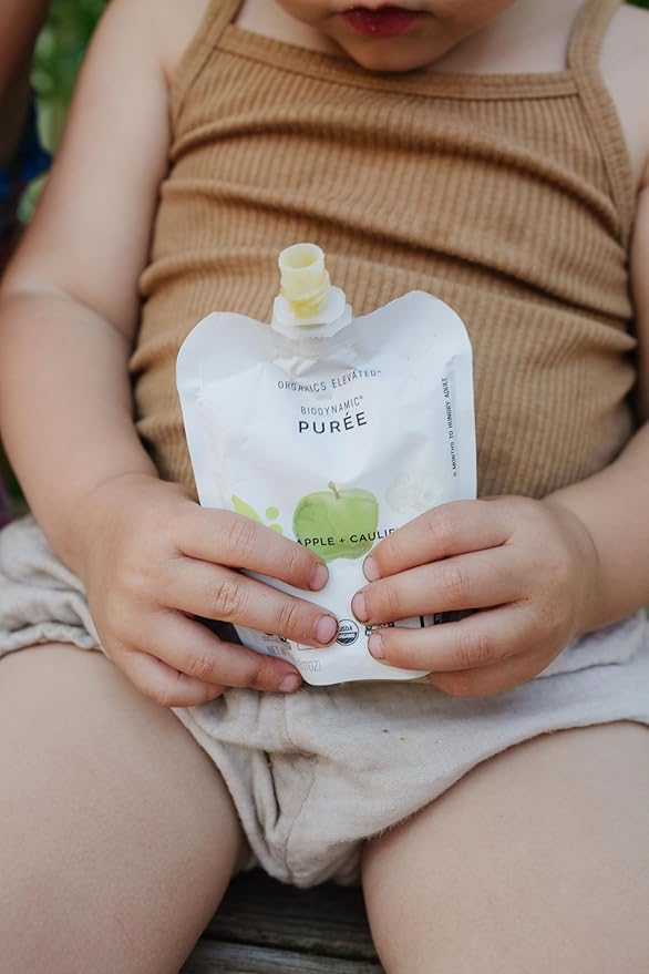 White Leaf Provisions Organic Purees / Baby Food Pouches - Fruits, Veggies & Grains, Toddler snack, Regeneratively Farmed, No Added Sugar, Non-GMO, BPA-Free Pouches 3.17 oz (Pack of 24) Pea + Apple + Cauliflower)