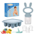 WAJIAYON Baby Breastmilk Popsicle Molds & Baby Fruit Feeder (2 Pack), Baby Food Freezer Tray Storage Containers, Silicone Teething Pacifier Feeder and Teether for Babies,Baby Feeder - Blue