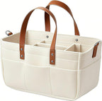 Nursery Storage Basket - Baby Diaper Caddy Organizer for Diaper Station, Newborn Essentials, Baby Shower Gifts and Registry Must-Haves for Boy or Girl (White)