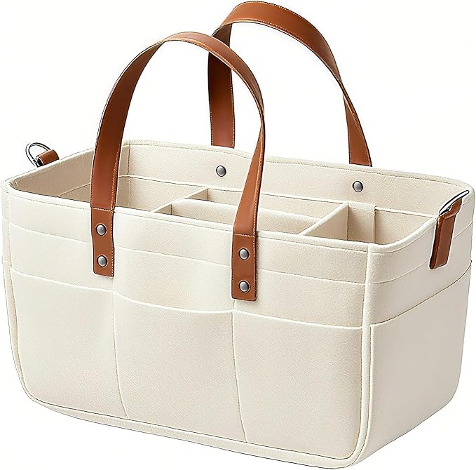 Nursery Storage Basket - Baby Diaper Caddy Organizer for Diaper Station, Newborn Essentials, Baby Shower Gifts and Registry Must-Haves for Boy or Girl (White)