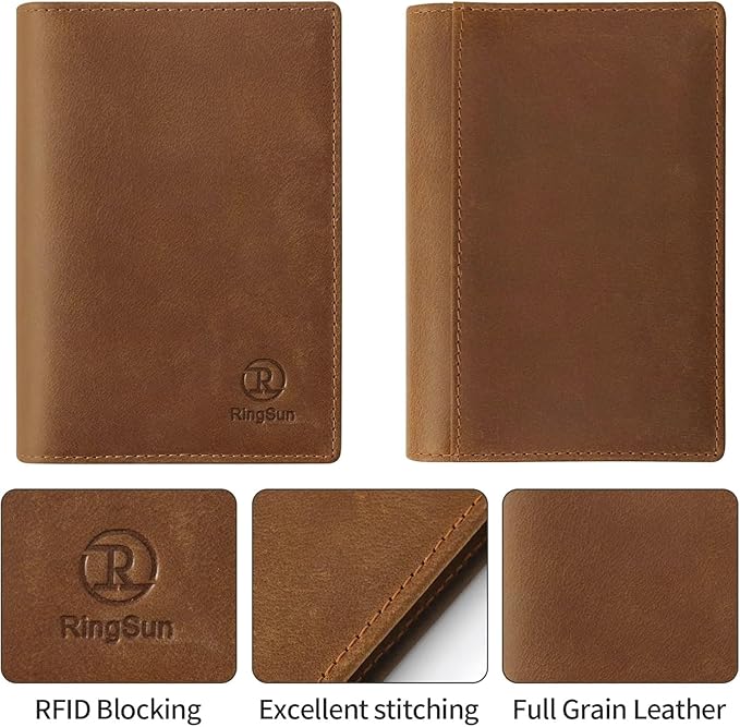 Ringsun Leather Passport Cover for Men Women, RFID Passport Wallet Case Travel Passport Holder for Family