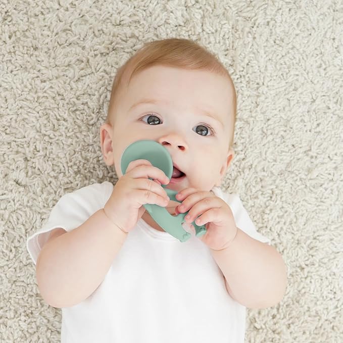 Teething Toys 3 Months Up with Clip Strap, Mombella Elephant Teethers for Babies3 Months+, Soft Silicone Infant Chew Toy, Baby Teething Relief, Ideal Newborn Gifts, Green