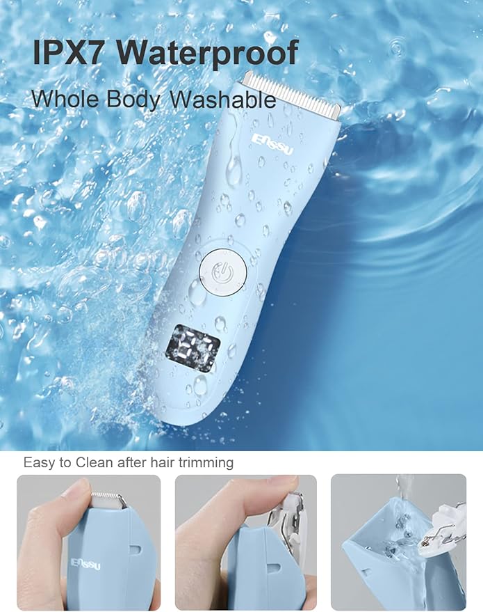 Baby Hair Clippers, Low Noise Hair Trimmer for Kids, Waterproof USB Rechargeable Cordless Haircut Kit with LCD Display, Blue