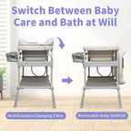 2 in 1 Baby Bathtub with Changing Table, DEYGIA Waterproof Diaper Changing Station Portable Changing Table Adjustable Height Nursery Organizer with Storage Racks for Newborn Infant Toddler