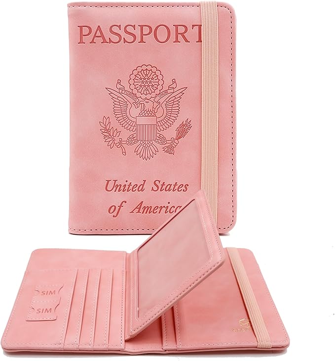 Melsbrinna Rfid Passport Holder for Travel women/Men, Cute Passport Wallet Rfid Blocking Card Slots, Rfid Passport Cover/CaseTravel Wallet, Passport Book Holder (1, Pink3)