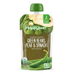 Happy Baby Organics Stage 2 Baby Food Pouches, Gluten Free, Vegan & Healthy Snack, Clearly Crafted Fruit & Veggie Puree, Green Beans, Pears & Spinach, 4 Ounces (Pack of 16)