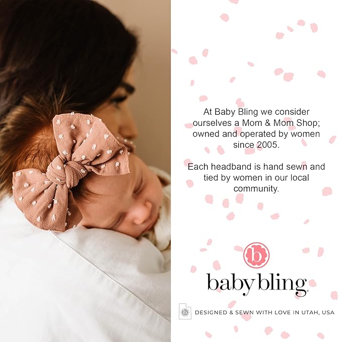 Baby Bling Bows - Newborn to Little Baby Girl Bows, 3PK CLASSIC KNOT Nylon Super Soft Stretchy Toddler Headbands, Perfect Hair Accessories Head Bands for Infant Kids, Made in the USA