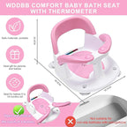 Baby Bath seat for Babies 6 Months & up, 360° Stable Toddler Bath Chair with one-Touch Button, Back Hollow Design, Water Temperature Card & 4 Suction Cups for Safety (Pink)