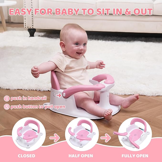 Baby Bath Seat for Babies 6 Months & Up Sitting Up,Infant Bath Seat with Temperature Alert+Open Backrest+on/Off Armrest,Toddler Bath seat Baby Bath Chair for Bathtub,Tub,Sink Pink