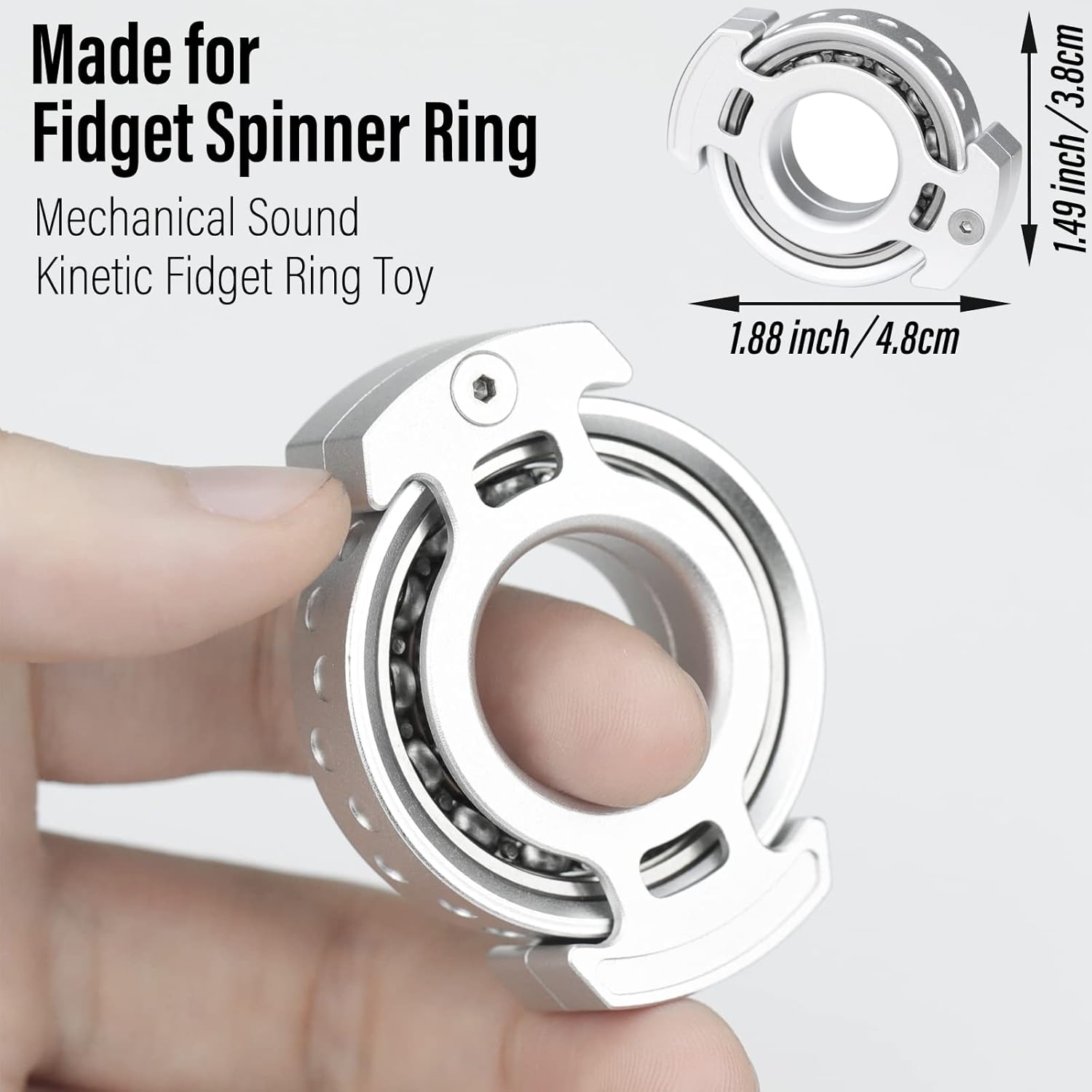 FREELOVE Ring Fidget Spinner for Adults, Men Finger Haptic Roller, Small Metal Clicker Toys, Ball Bearing, Black Fingears Spinning EDC for Anxiety Stress